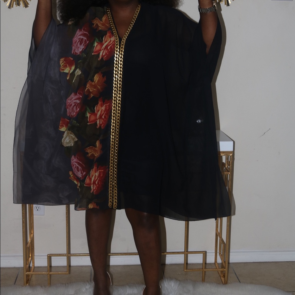 floral Batwing gold chain link detail Dress - Picture 4 of 7